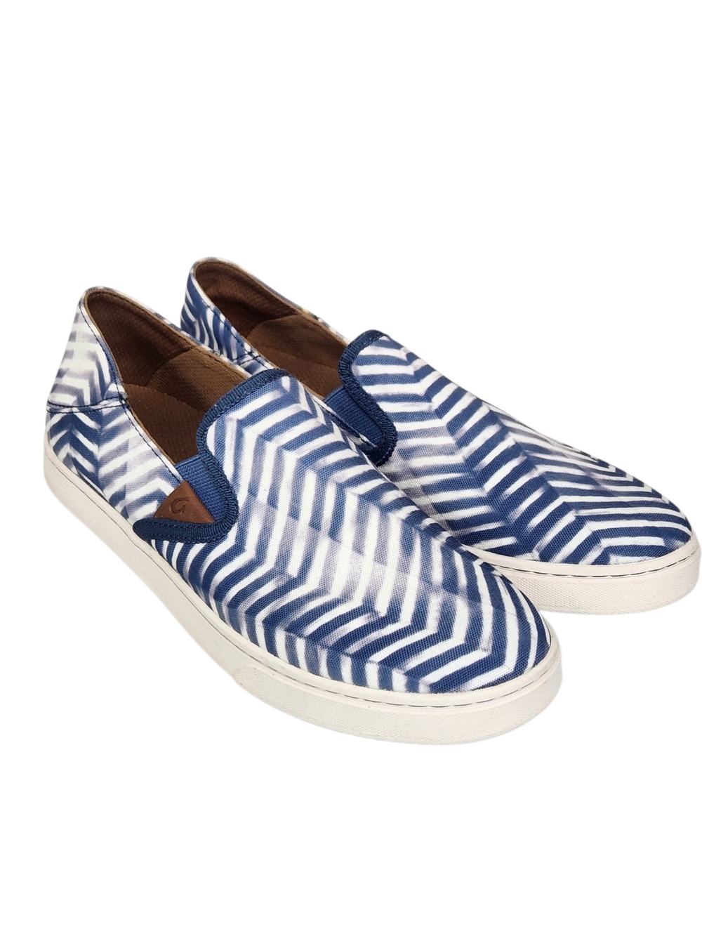 OluKai Blue and White Chevron Slip-On Sneakers